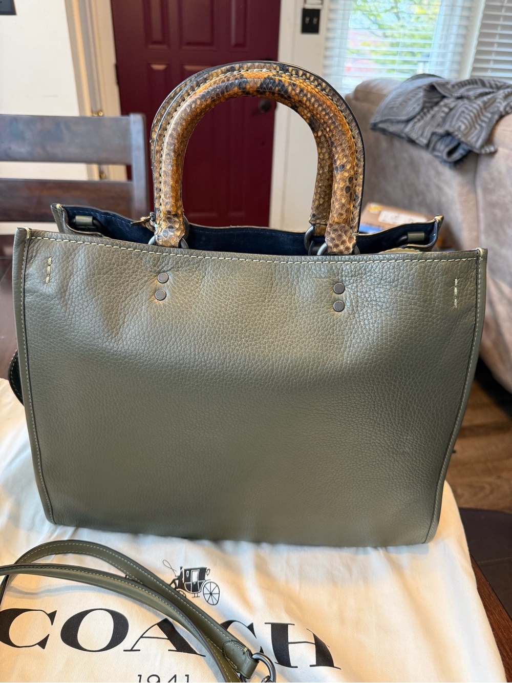 COACH Olive Green Rogue 36 w/ Genuine Python Handles - Picture 15 of 16